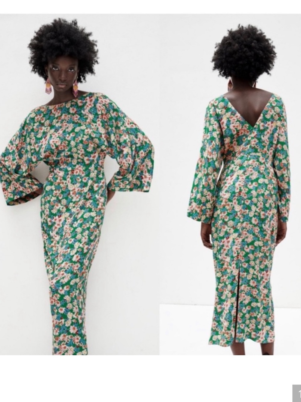 NWT Zara Green Floral Maxi Dress with V-Back